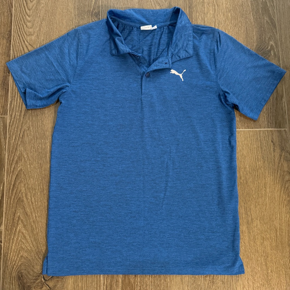 Puma Boy’s Size Large 14-16 Blue & Silver Short Sleeve Polo Shirt Golf!